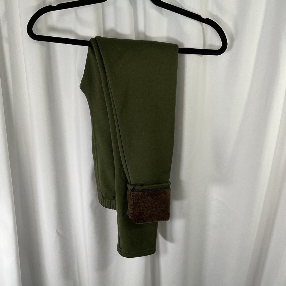 Just Cozy Soft Fleece Lined Leggings XS/S Green/Brown Pants Winter Warm